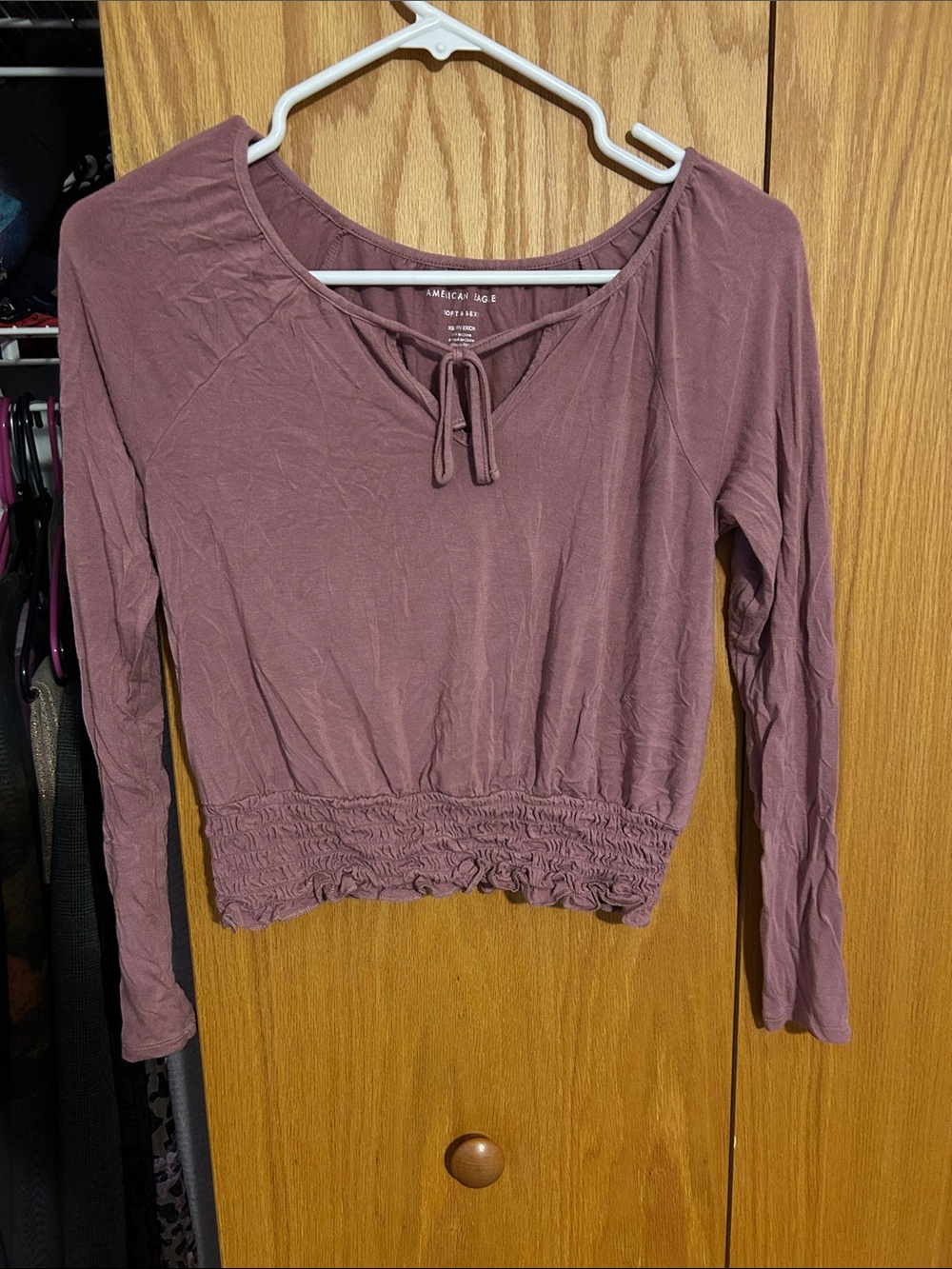 American Eagle Outfitters Dusty Mauve Long-Sleeve Tie-Front soft & sexy XS